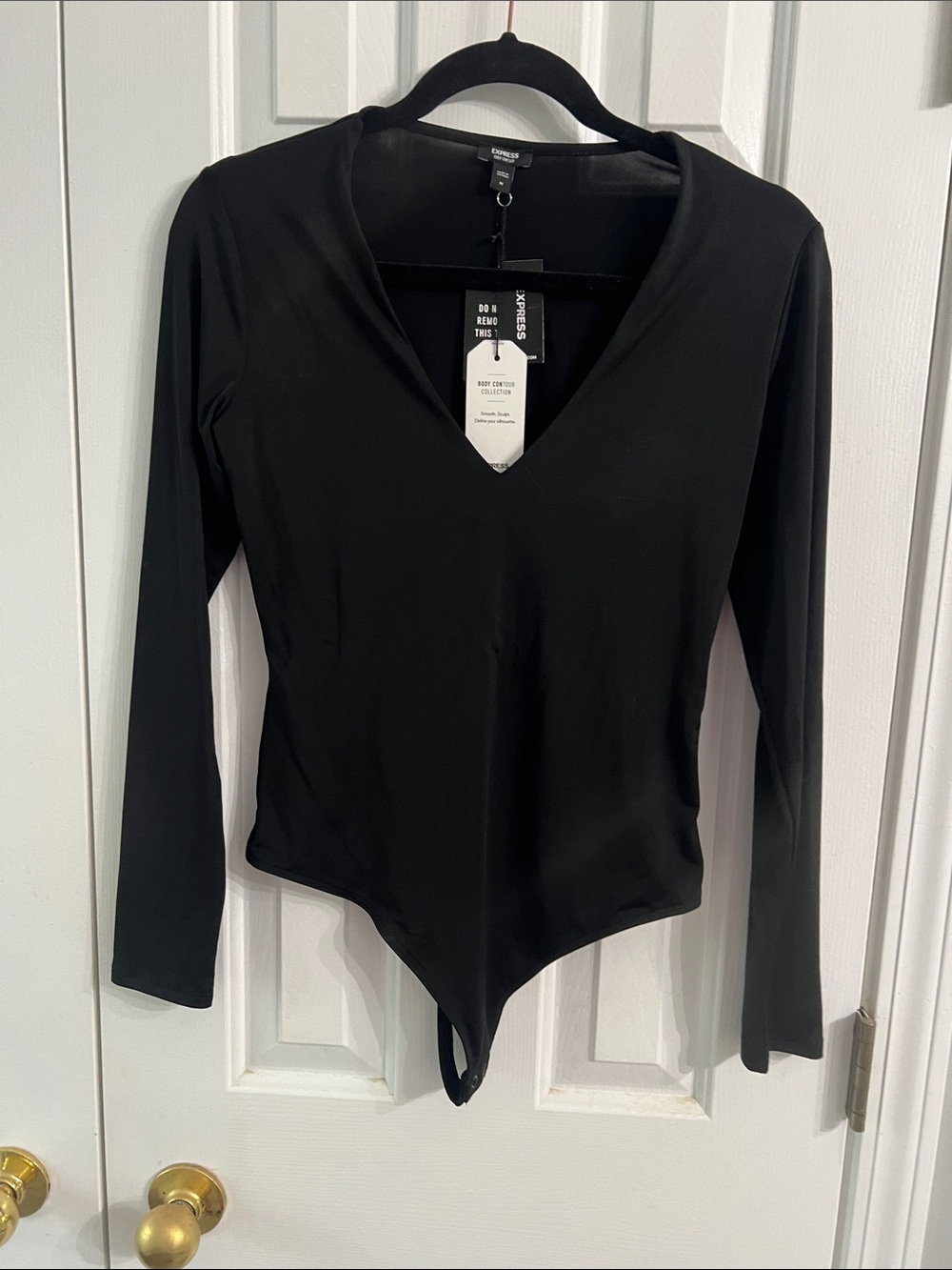 Express Black Long-Sleeve V-Neck Bodysuit